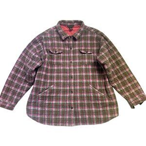 Bit & Bridle Plaid Flannel Shirt Jacket Women's 1X Pink Quilted Lined Pockets